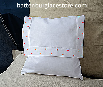 Envelope Pillow. Swiss Polka dot. VERMILLION ORANGE color.12 in.